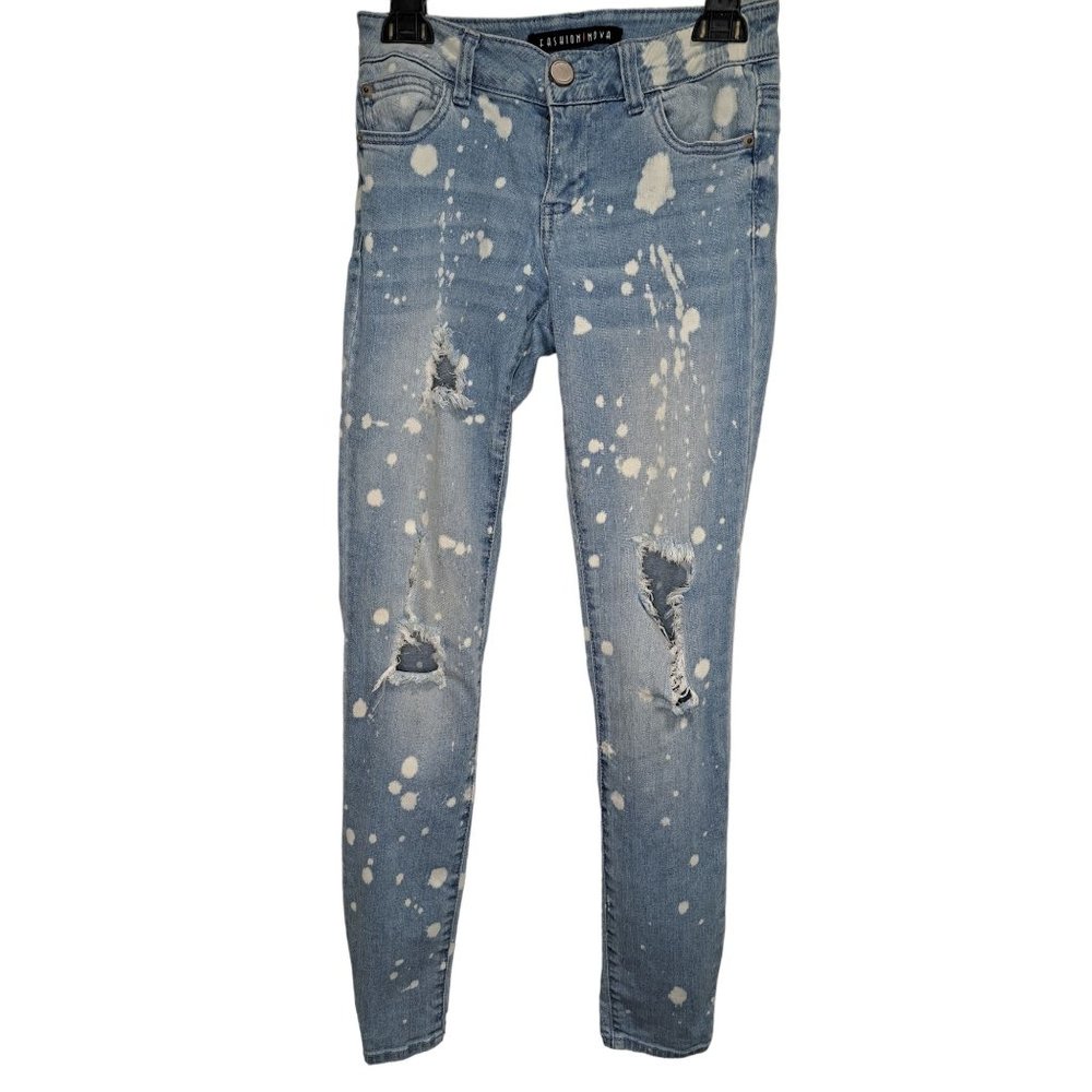 Fashion Nova Girls Size 1 Distressed Blue Jeans Bleached Dots